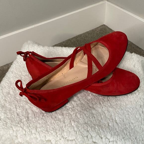 Stuart Weitzman Red Suede Ballet Flats Size 7.5 - Picture 1 of 5